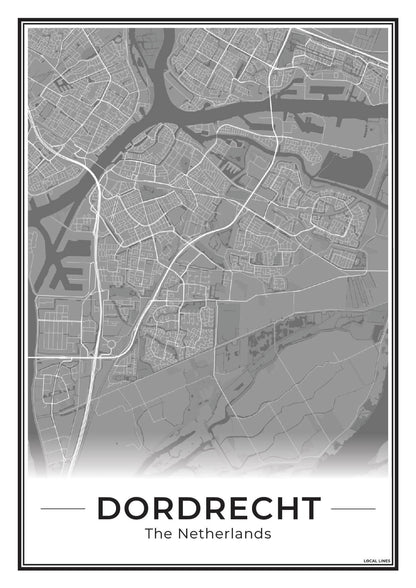 Stadsplattegrond Dordrecht Poster voor Wanddecoratie Dark