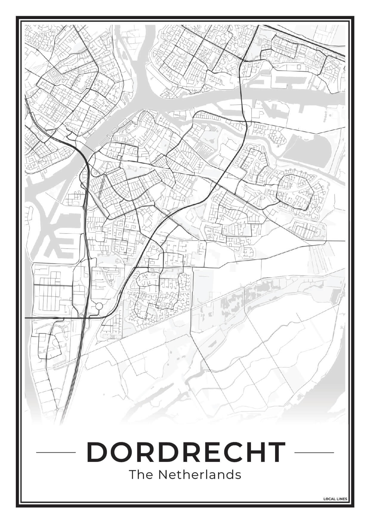 Stadsplattegrond Dordrecht Poster voor Wanddecoratie Light