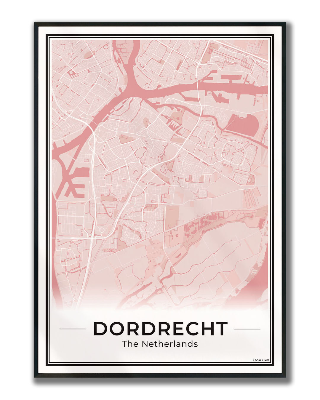Stadsplattegrond Dordrecht Poster voor Wanddecoratie ingelijst Blush