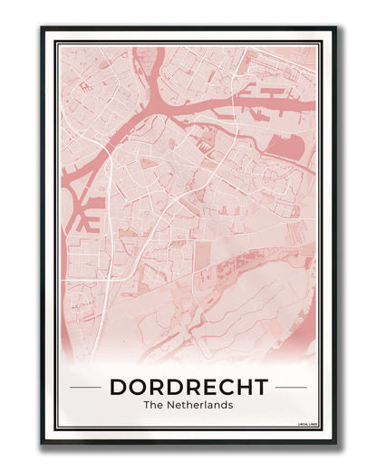 Stadsplattegrond Dordrecht Poster voor Wanddecoratie ingelijst Blush