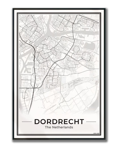 Stadsplattegrond Dordrecht Poster voor Wanddecoratie ingelijst Light