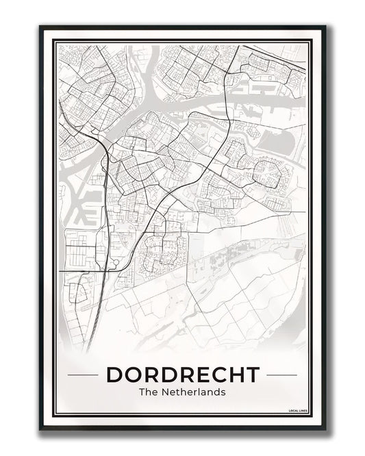 Stadsplattegrond Dordrecht Poster voor Wanddecoratie ingelijst Light