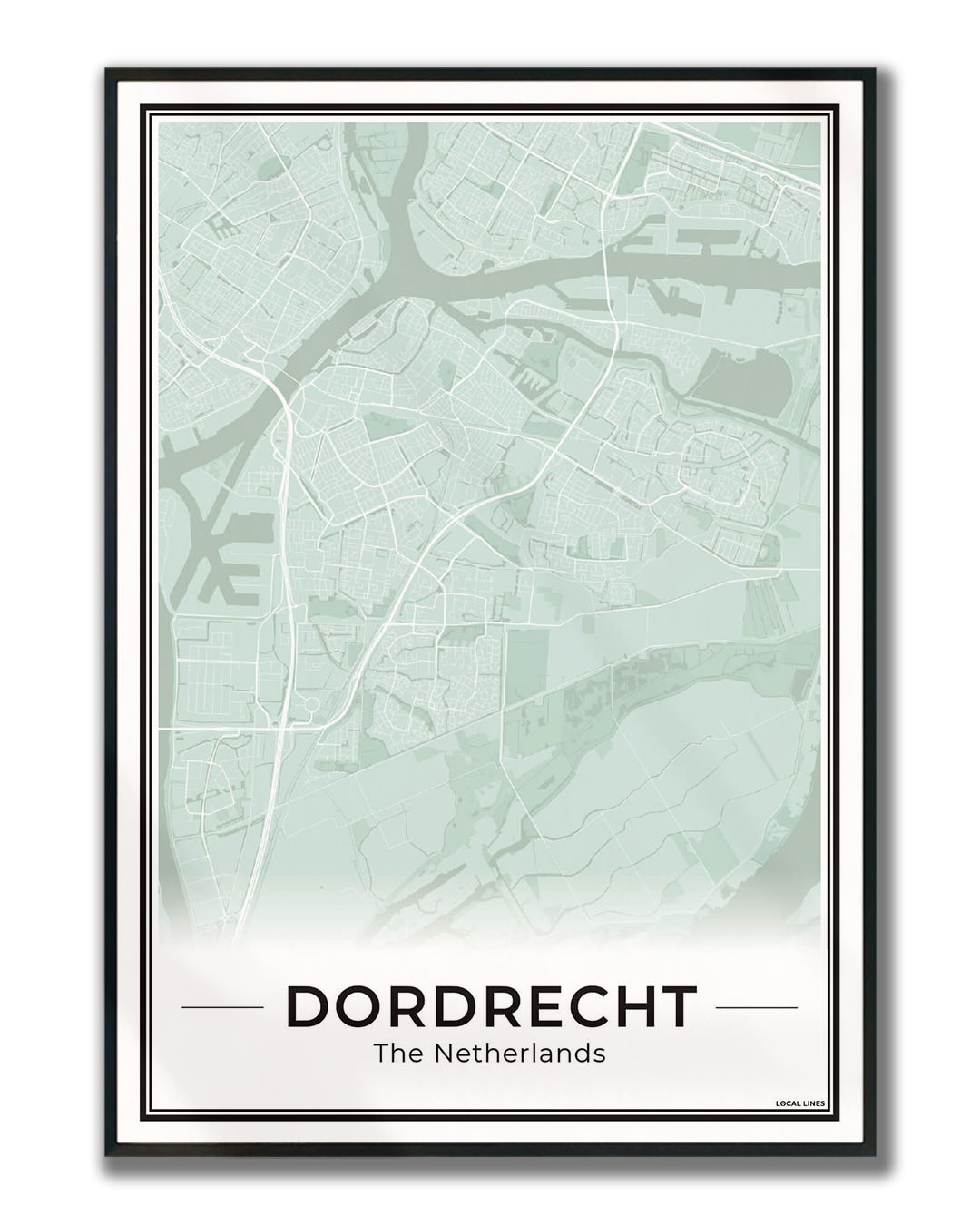 Stadsplattegrond Dordrecht Poster voor Wanddecoratie ingelijst Sage
