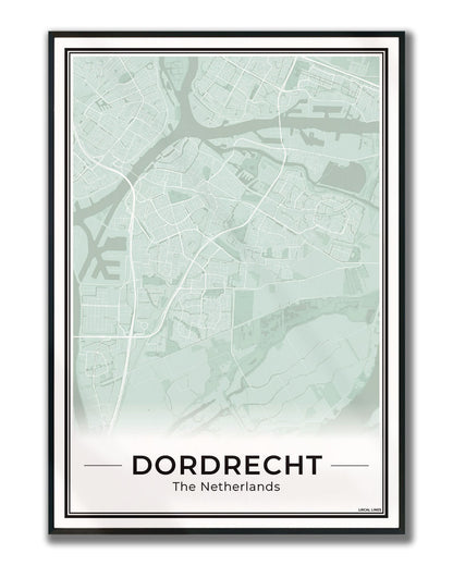 Stadsplattegrond Dordrecht Poster voor Wanddecoratie ingelijst Sage