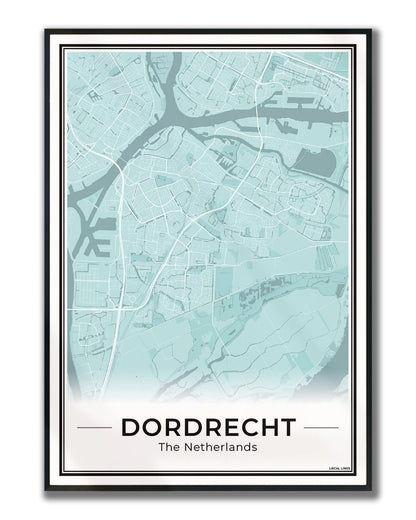 Stadsplattegrond Dordrecht Poster voor Wanddecoratie Ingelijst Sky