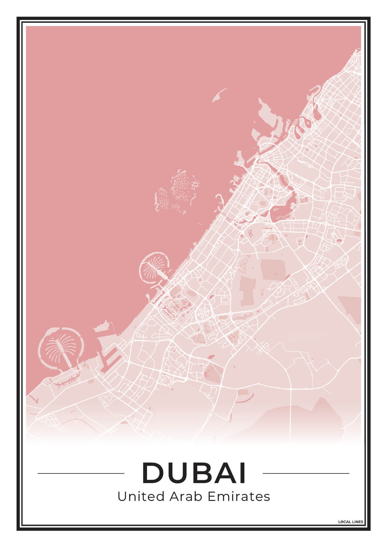 Poster Dubai Plattegrond als Wanddecoratie Blush