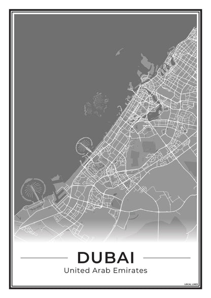 Poster Dubai Plattegrond als Wanddecoratie Dark