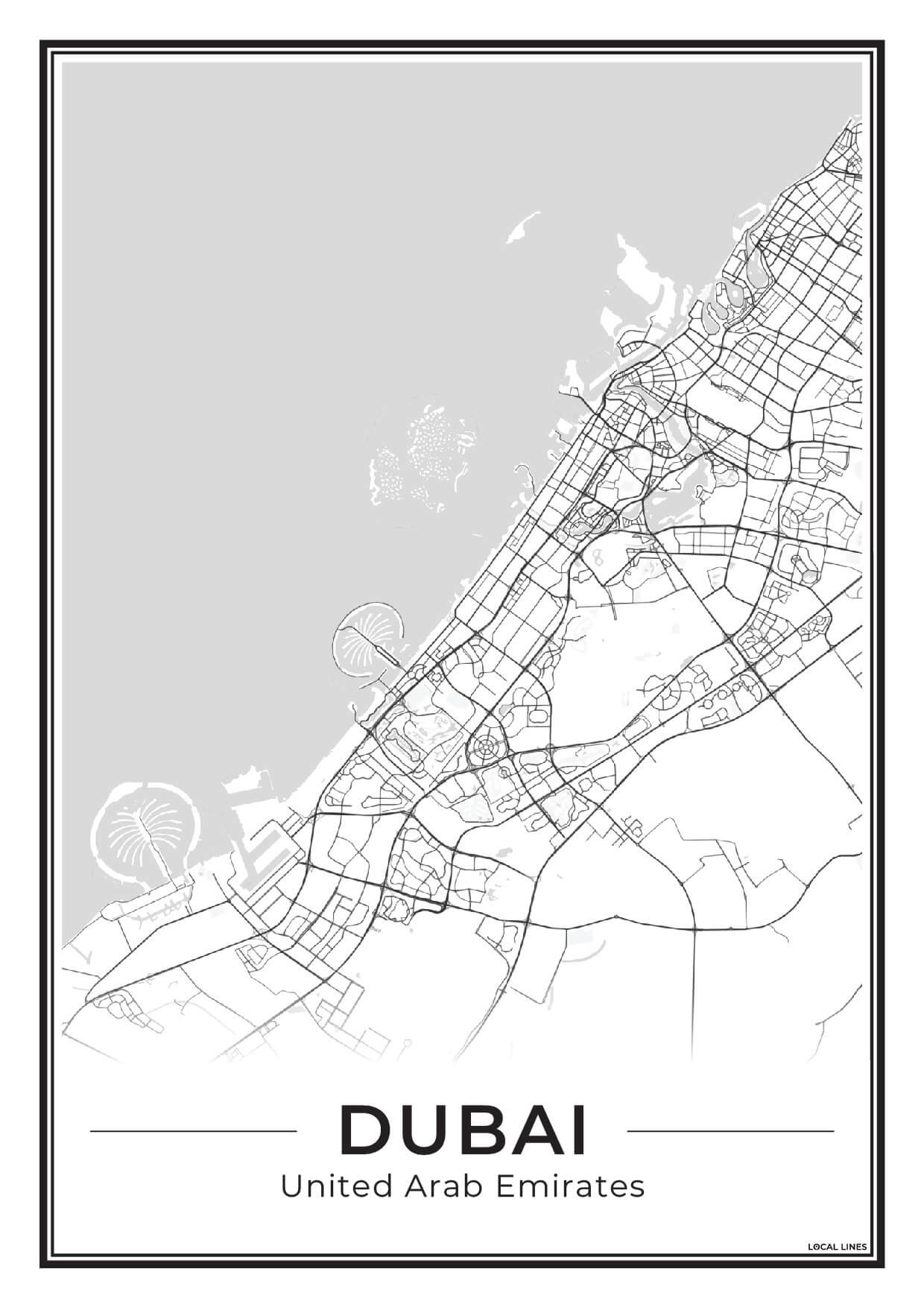 Poster Dubai Plattegrond als Wanddecoratie Light