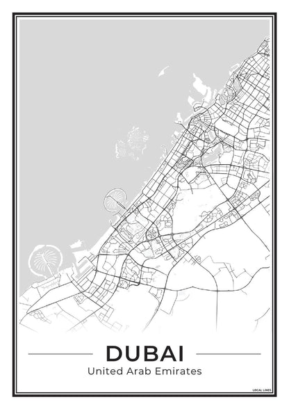 Poster Dubai Plattegrond als Wanddecoratie Light