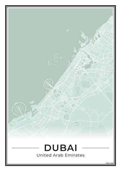 Poster Dubai Plattegrond als Wanddecoratie Sage