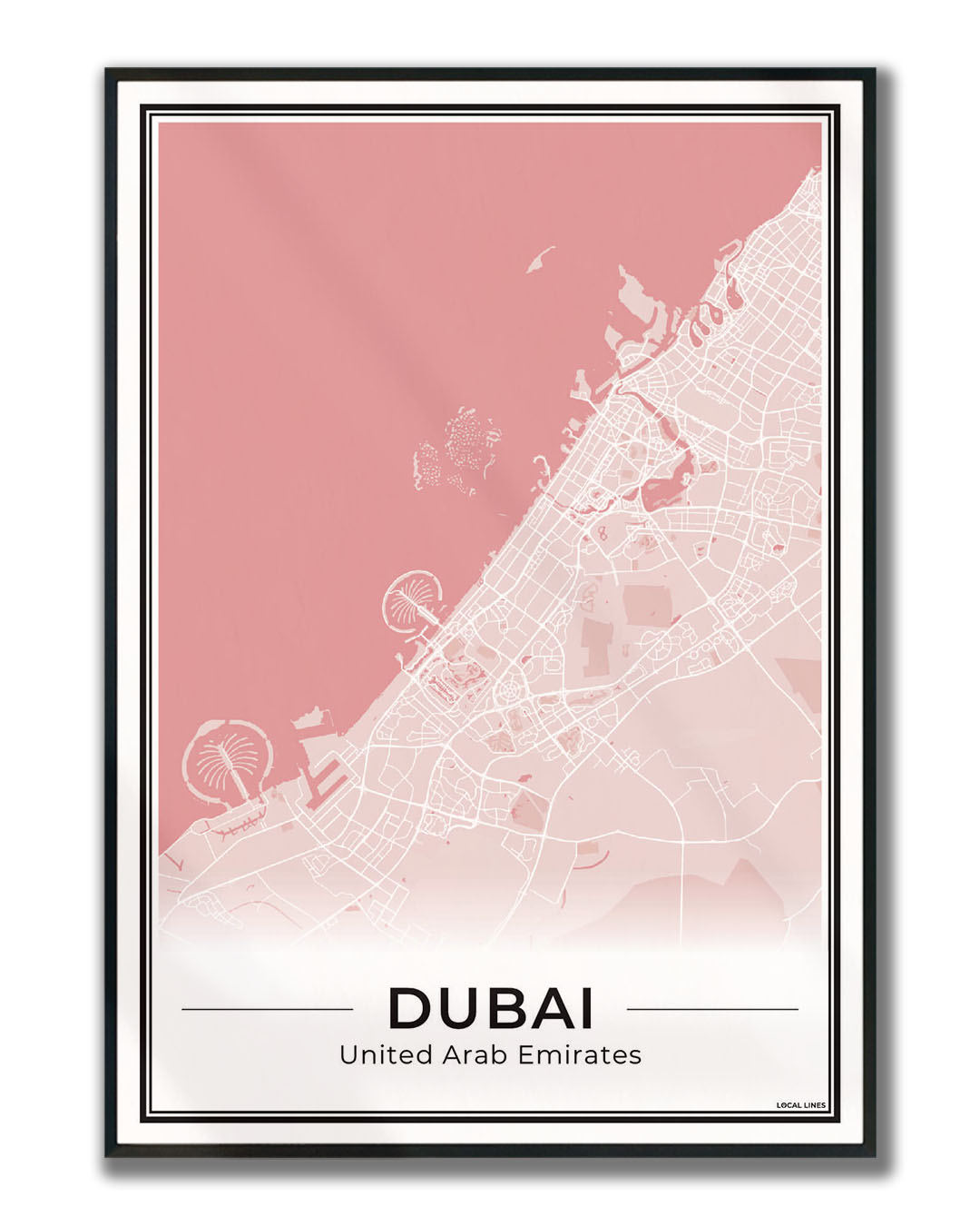 Poster Dubai Plattegrond als Wanddecoratie ingelijst Blush