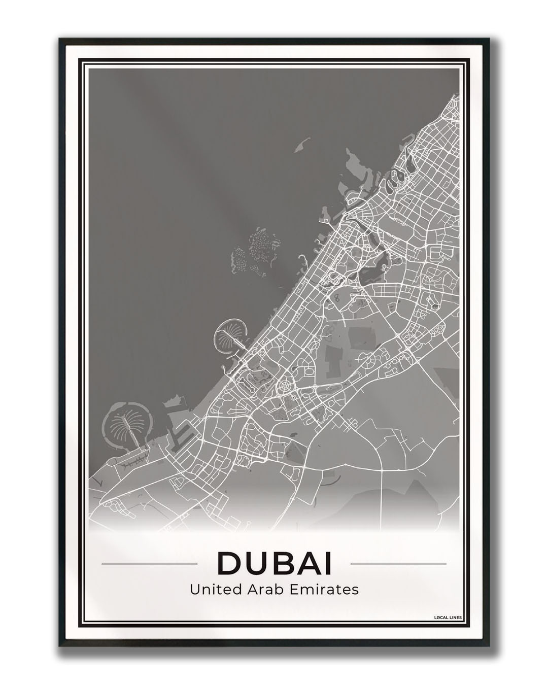 Poster Dubai Plattegrond als Wanddecoratie ingelijst Dark