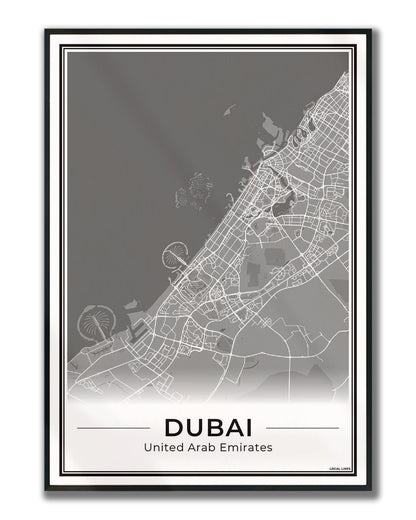 Poster Dubai Plattegrond als Wanddecoratie ingelijst Dark