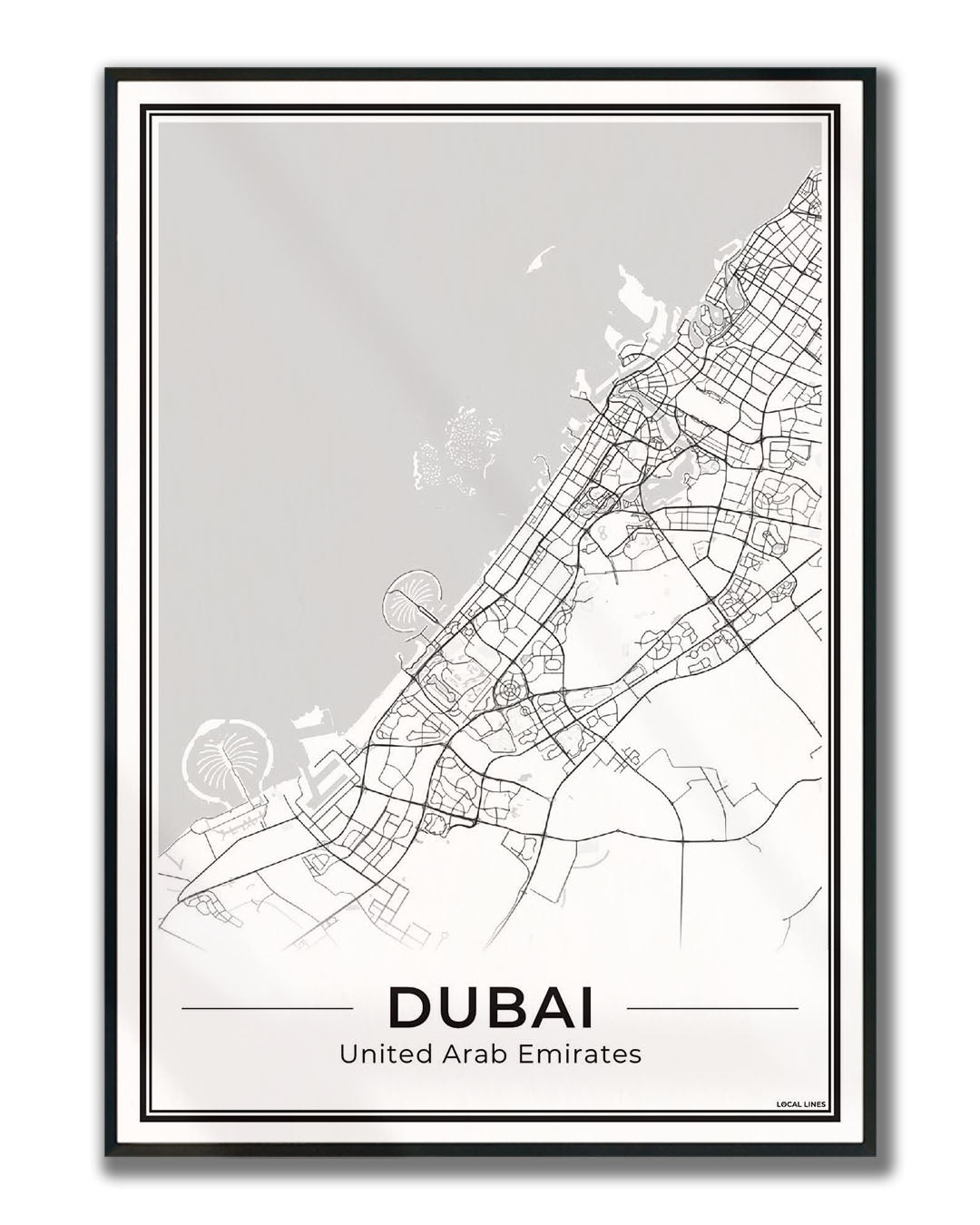 Poster Dubai Plattegrond als Wanddecoratie ingelijst Light