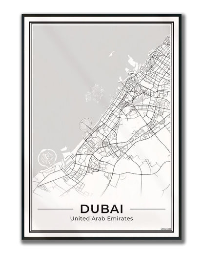 Poster Dubai Plattegrond als Wanddecoratie ingelijst Light