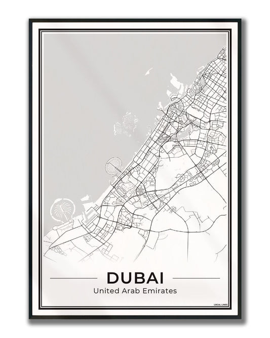 Poster Dubai Plattegrond als Wanddecoratie ingelijst Light