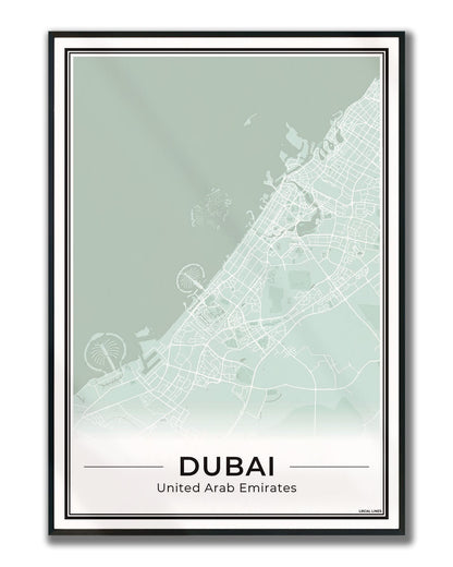 Poster Dubai Plattegrond als Wanddecoratie ingelijst Sage