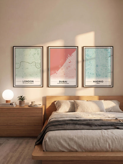 Poster Dubai Plattegrond als Wanddecoratie in 3 kleuren in slaapkamer Algemeen