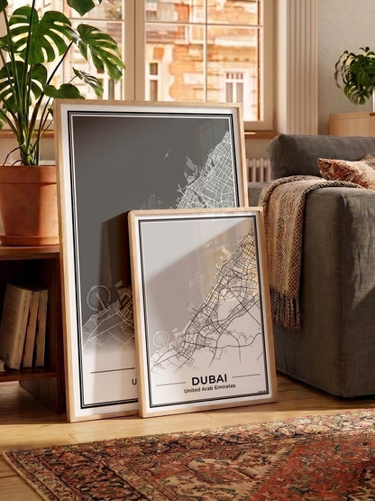 Poster Dubai Plattegrond als Wanddecoratie in woonkamer in wit en grijs Algemeen