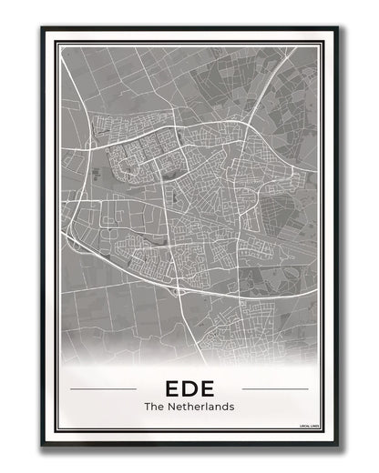 Plattegrond Ede Poster voor Wanddecoratie ingelijst Dark