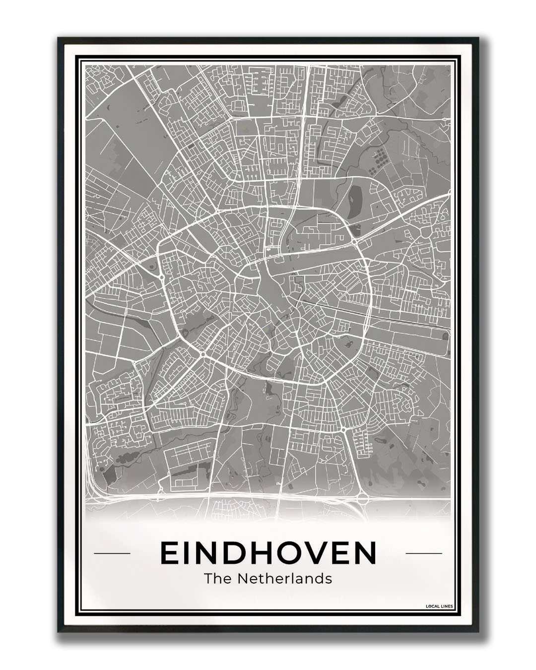 Plattegrond Eindhoven Dark Ingelijst
