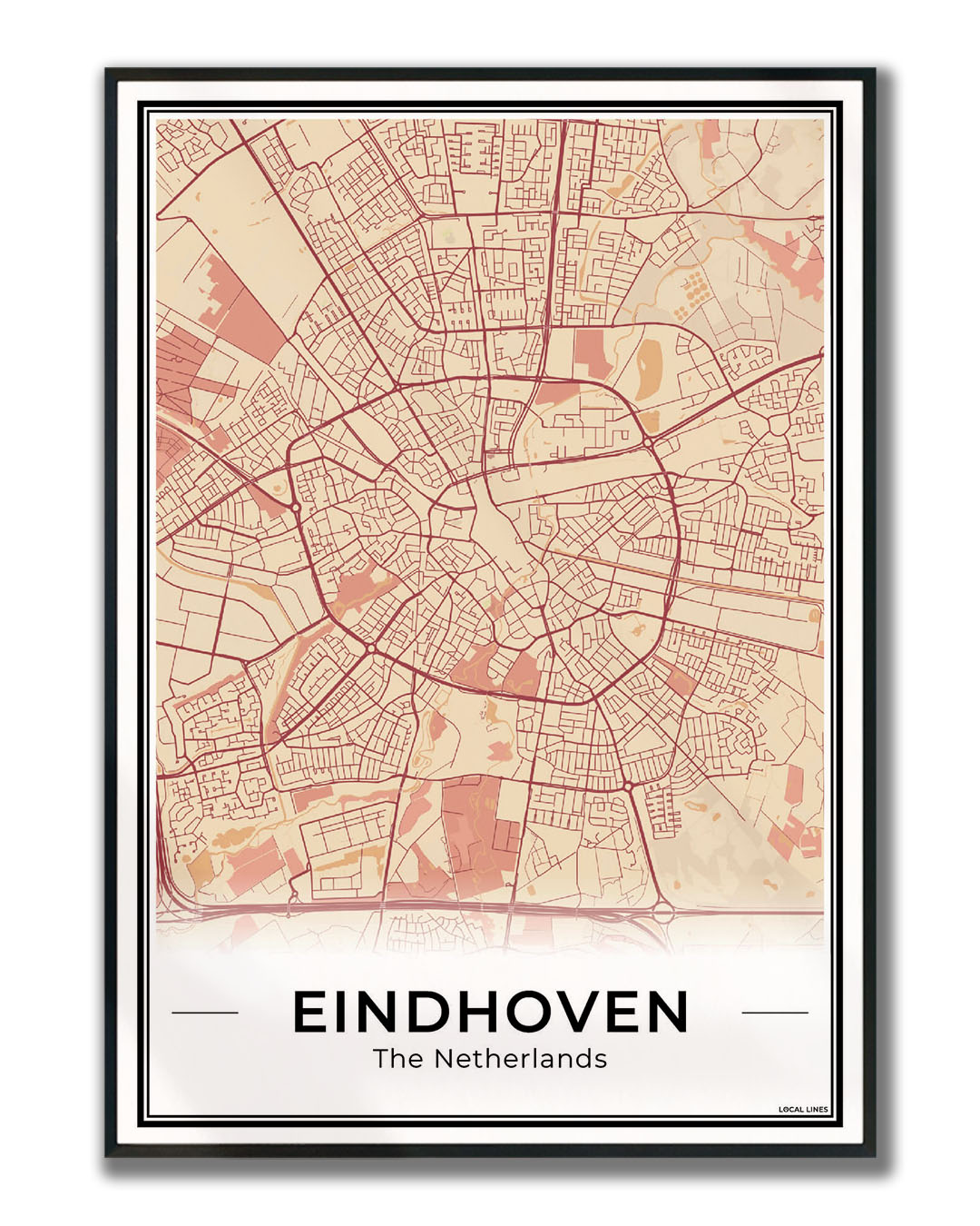 Plattegrond Eindhoven Terracotta Ingelijst