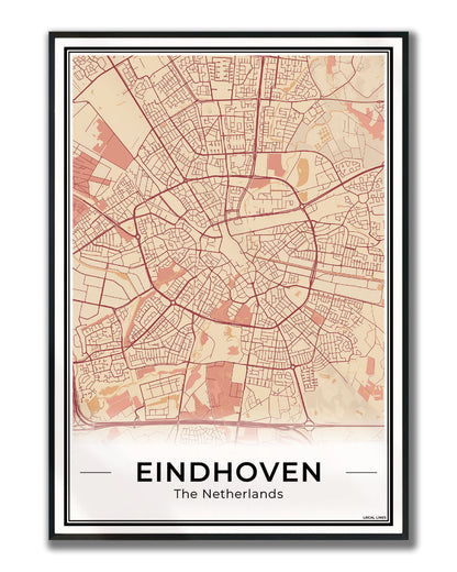 Plattegrond Eindhoven Terracotta Ingelijst