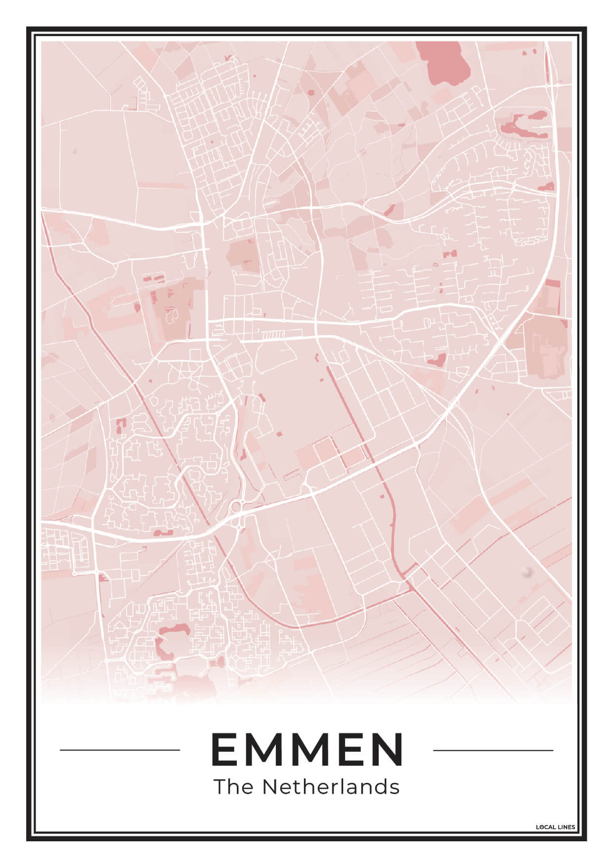 Kaart Plattegrond Emmen Poster voor Wanddecoratie Blush