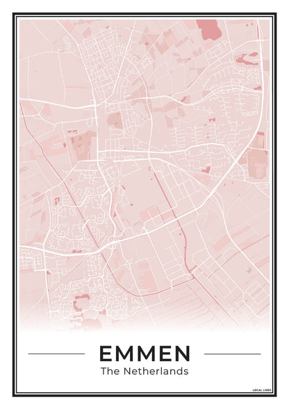 Kaart Plattegrond Emmen Poster voor Wanddecoratie Blush