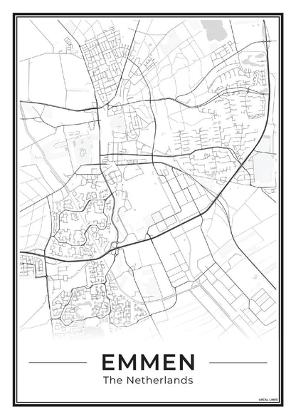 Kaart Plattegrond Emmen Poster voor Wanddecoratie Light