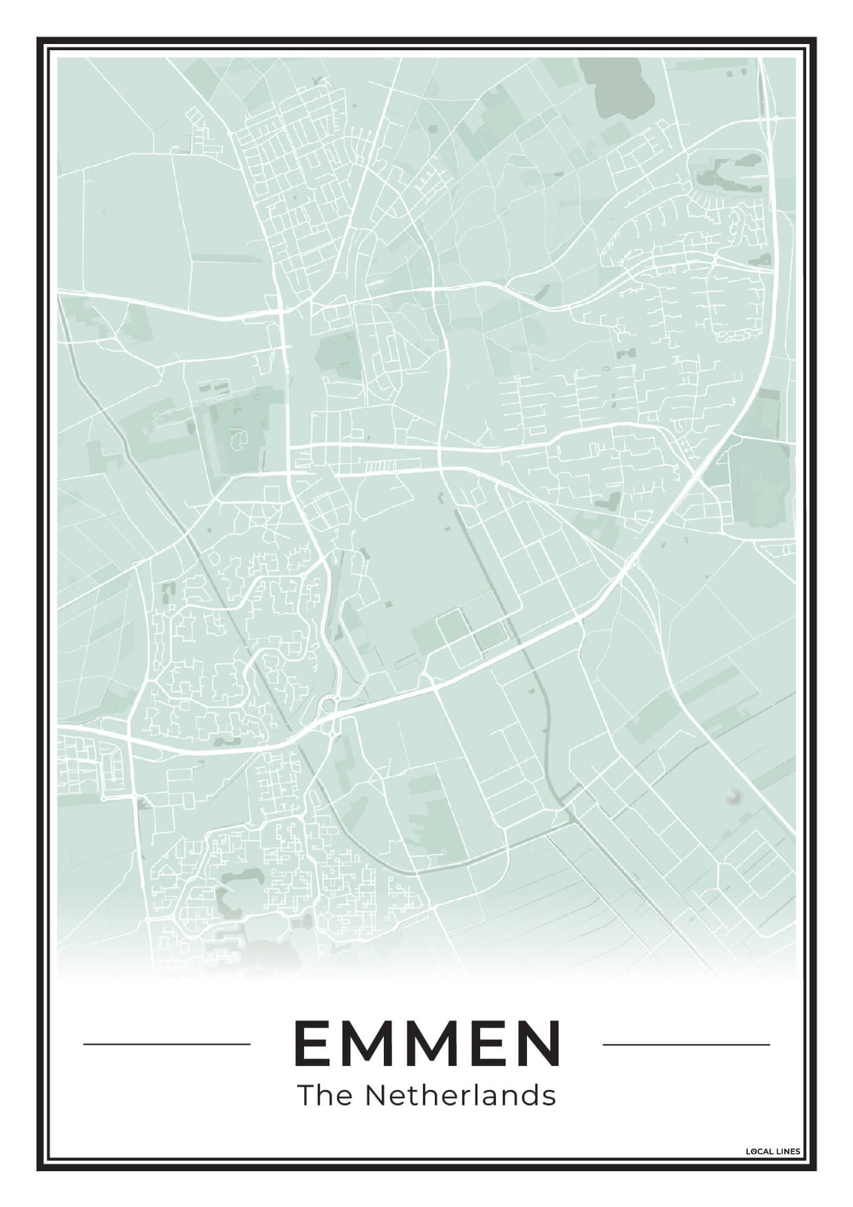 Kaart Plattegrond Emmen Poster voor Wanddecoratie Sage
