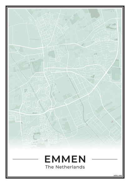 Kaart Plattegrond Emmen Poster voor Wanddecoratie Sage