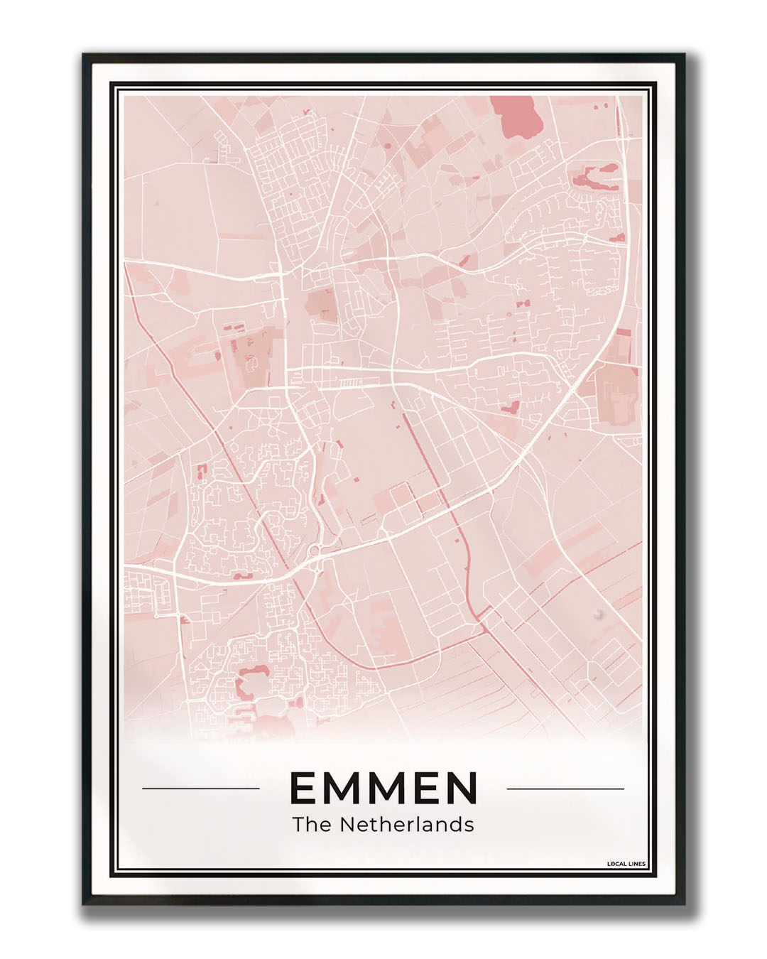 Kaart Plattegrond Emmen Poster voor Wanddecoratie Ingelijst Blush