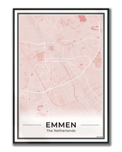 Kaart Plattegrond Emmen Poster voor Wanddecoratie Ingelijst Blush