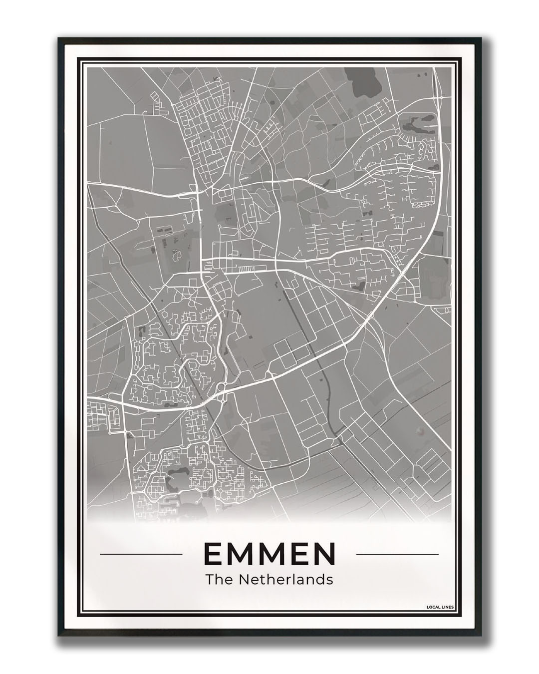 Kaart Plattegrond Emmen Poster voor Wanddecoratie Ingelijst Dark