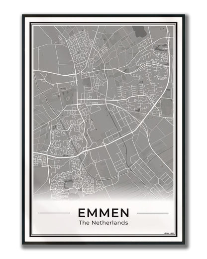 Kaart Plattegrond Emmen Poster voor Wanddecoratie Ingelijst Dark