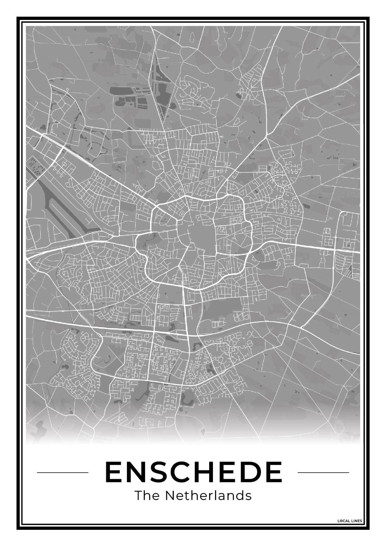 Plattegrond Enschede Wanddecoratie Dark