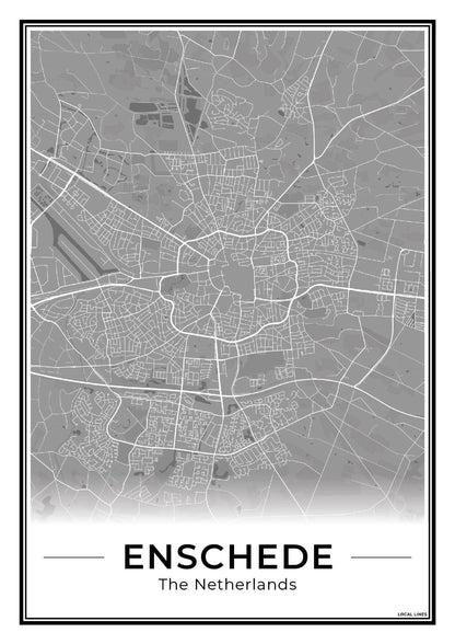 Plattegrond Enschede Wanddecoratie Dark