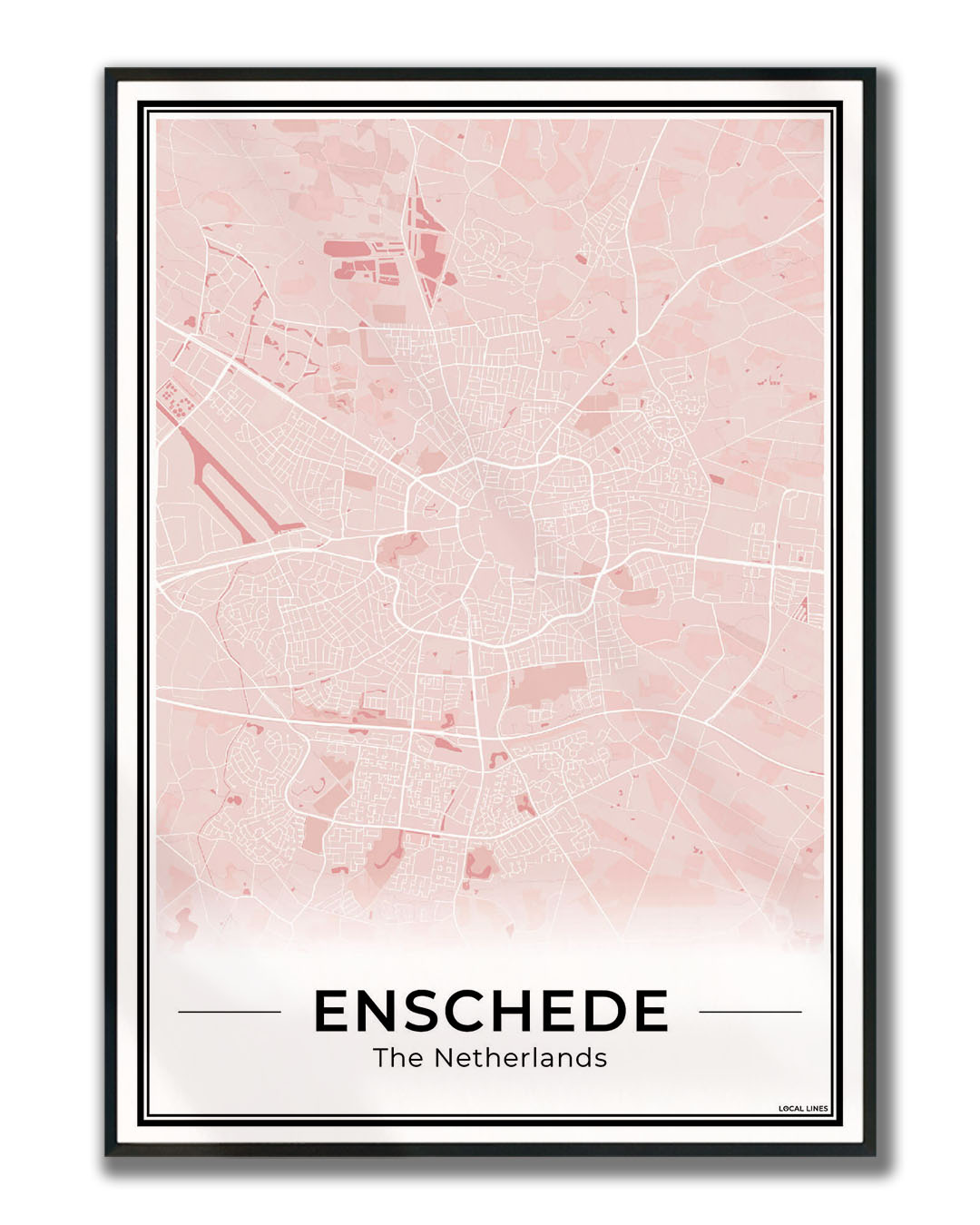 Plattegrond Enschede Wanddecoratie Ingelijst Blush