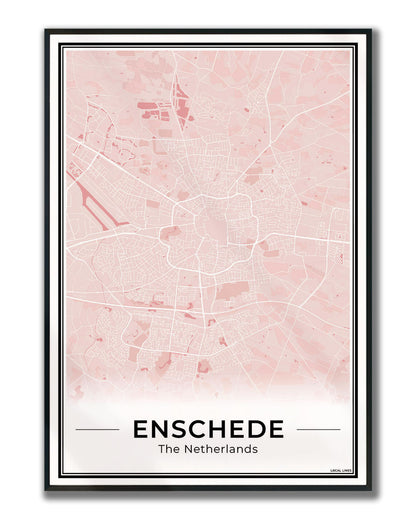 Plattegrond Enschede Wanddecoratie Ingelijst Blush