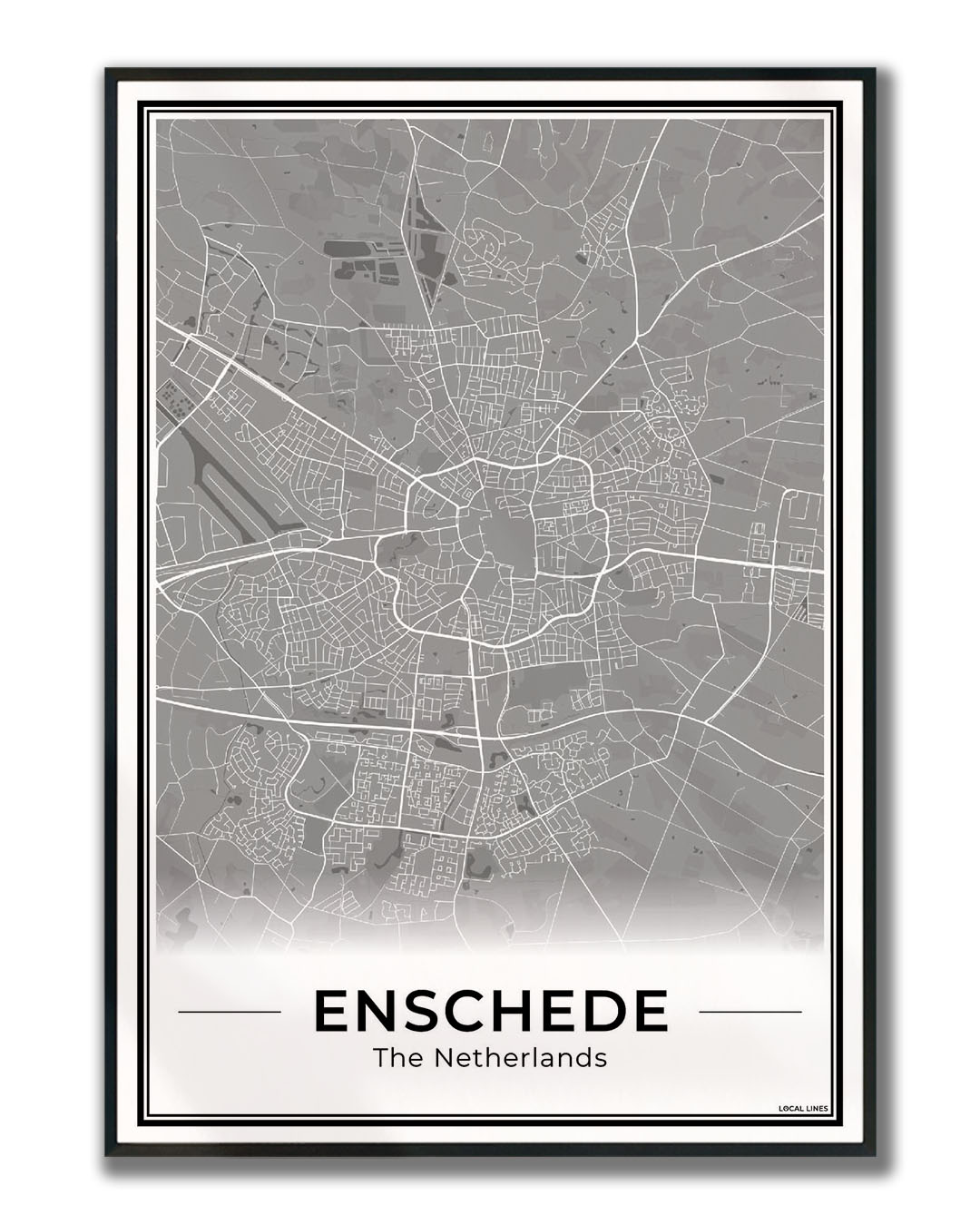 Plattegrond Enschede Wanddecoratie Ingelijst Dark