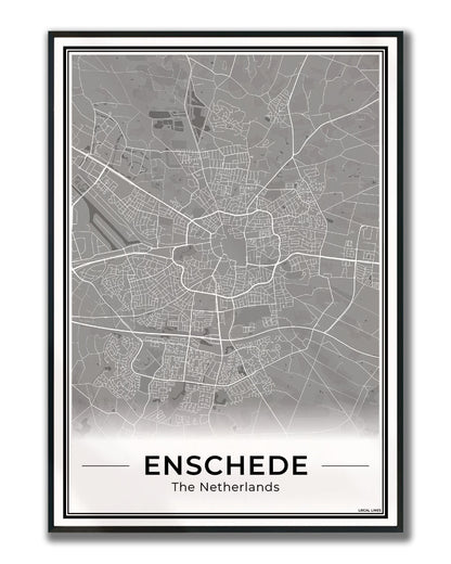 Plattegrond Enschede Wanddecoratie Ingelijst Dark
