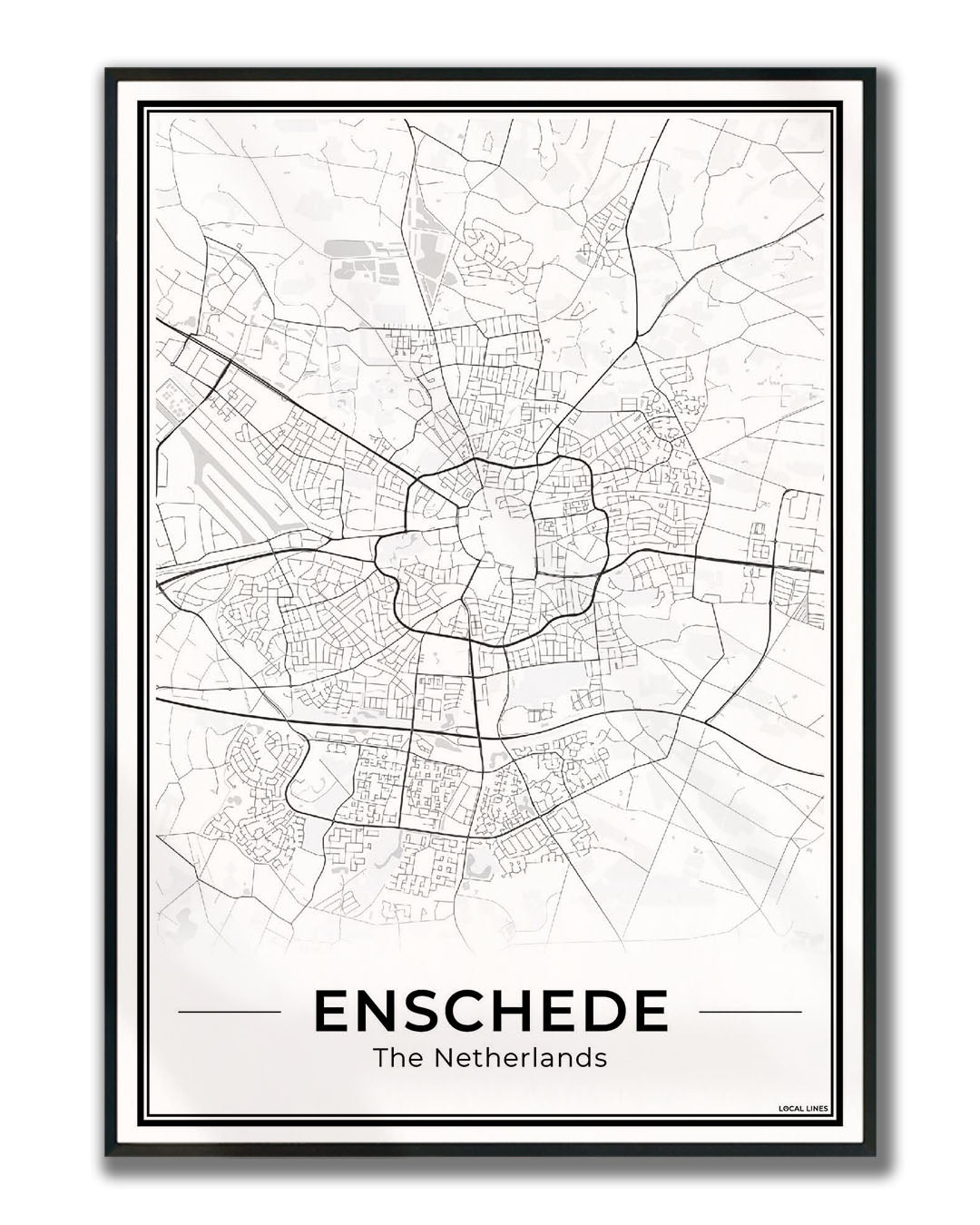 Plattegrond Enschede Wanddecoratie Ingelijst Light
