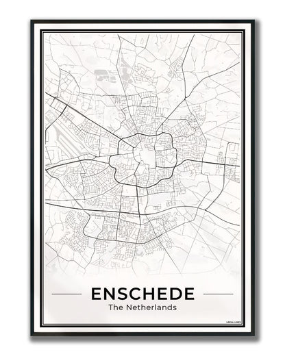Plattegrond Enschede Wanddecoratie Ingelijst Light