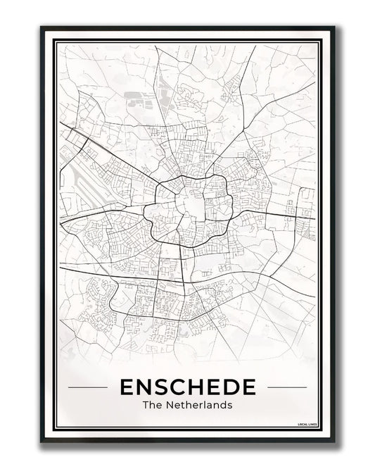 Plattegrond Enschede Wanddecoratie Ingelijst Light