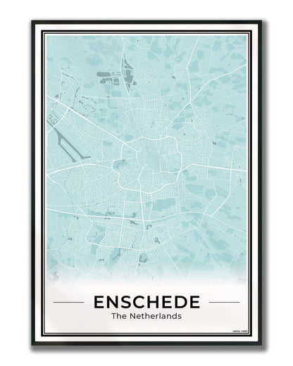 Plattegrond Enschede Wanddecoratie Ingelijst Sky