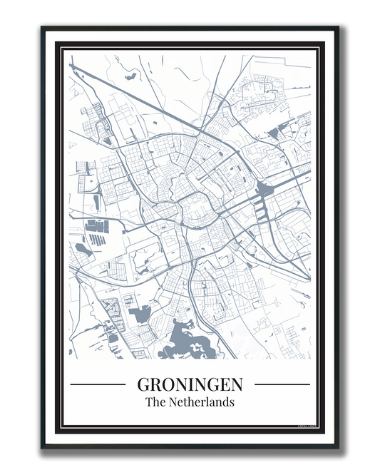 Stadskaart Groningen Poster in blauw
