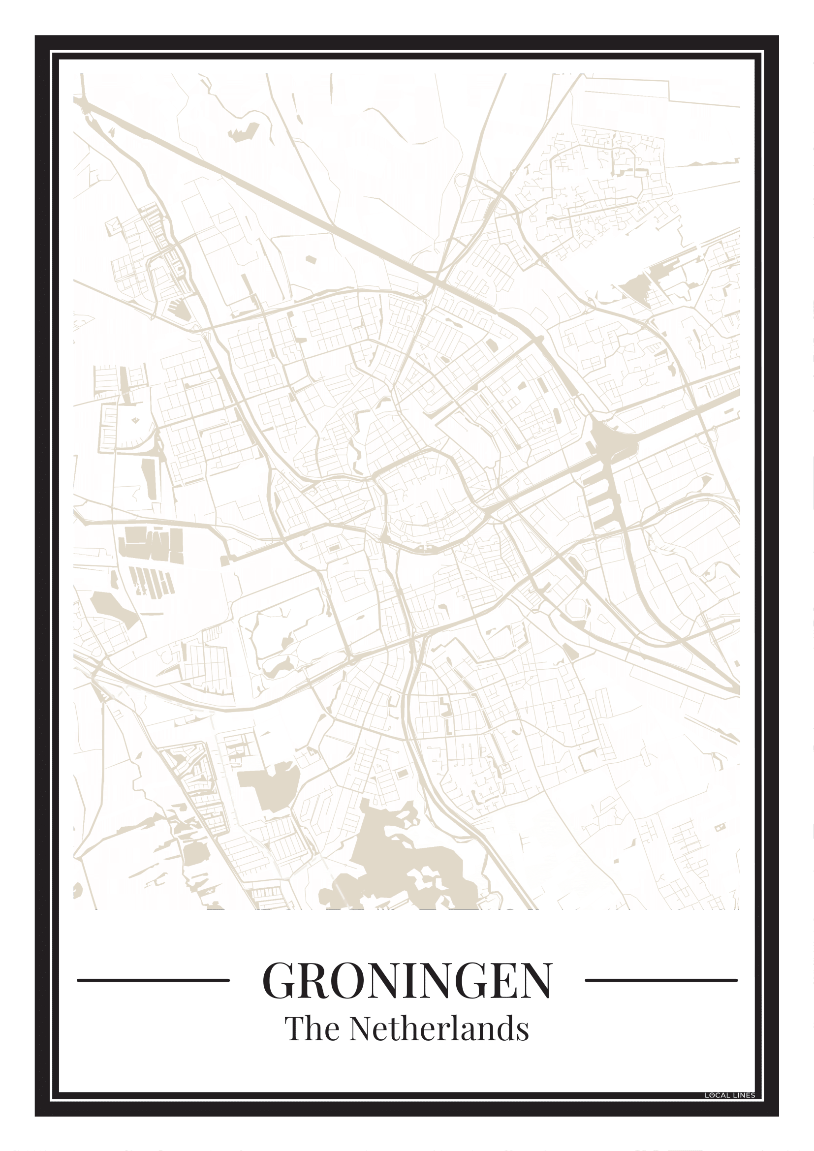 Stadskaart Groningen Poster in zandkleur