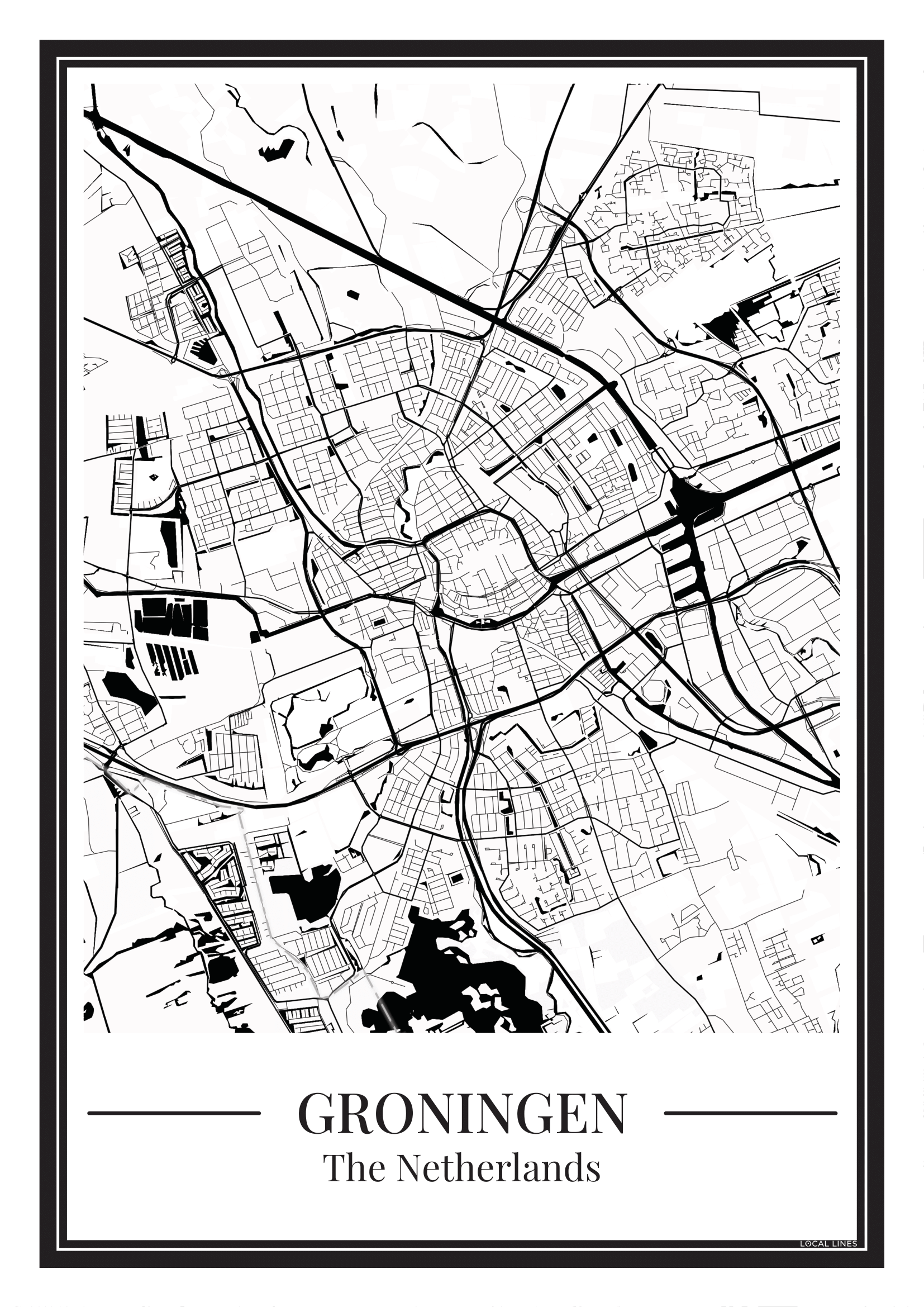 Stadskaart Groningen Poster voor interieurdecoratie
