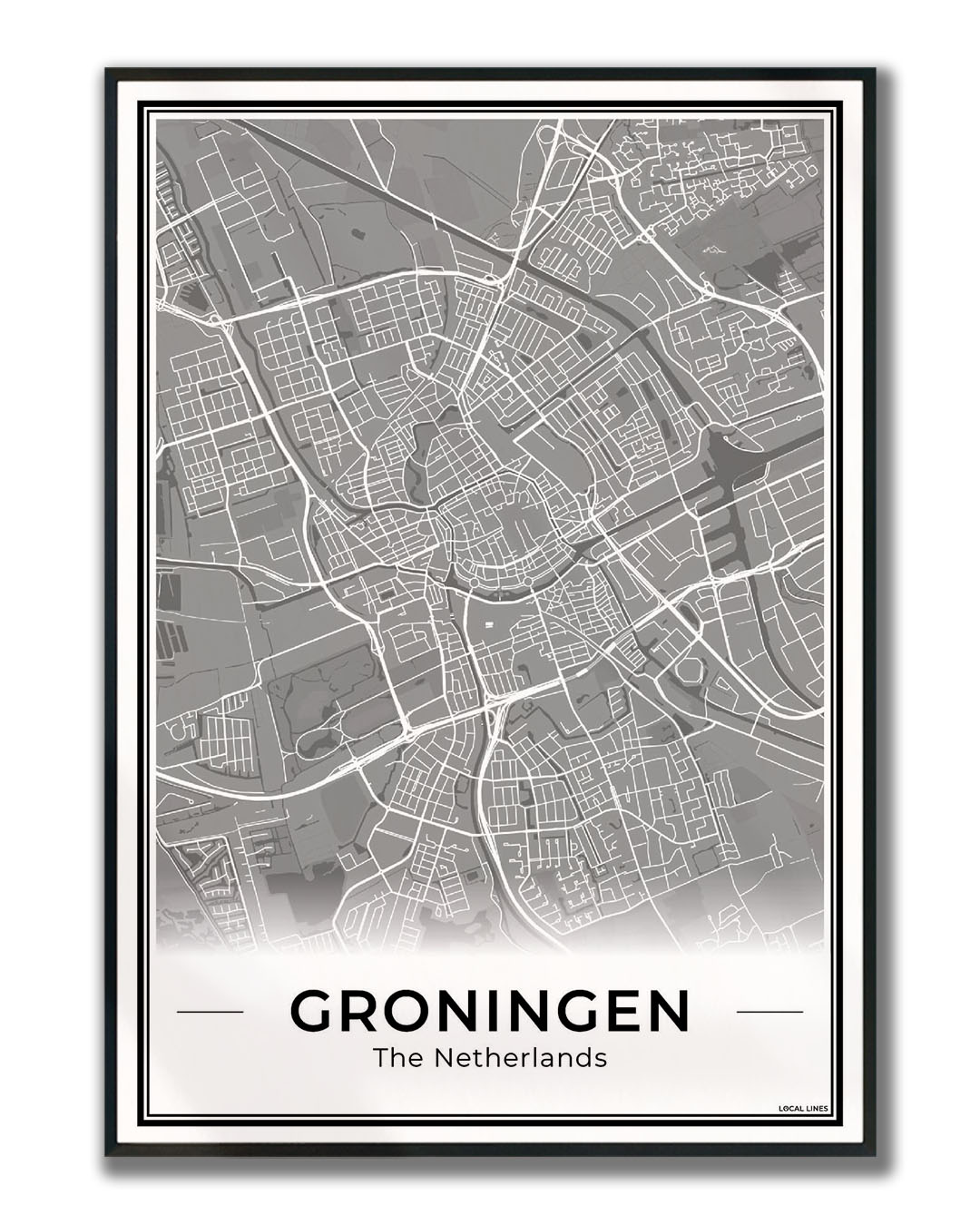 Plattegrond Groningen Dark Ingelijst